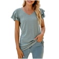 thumbnail image 1 of AherBiu Summer Tops for Women Layered Ruffle Cap Sleeve V Neck Tunic Top Shirts Blouse Solid Color, 1 of 6