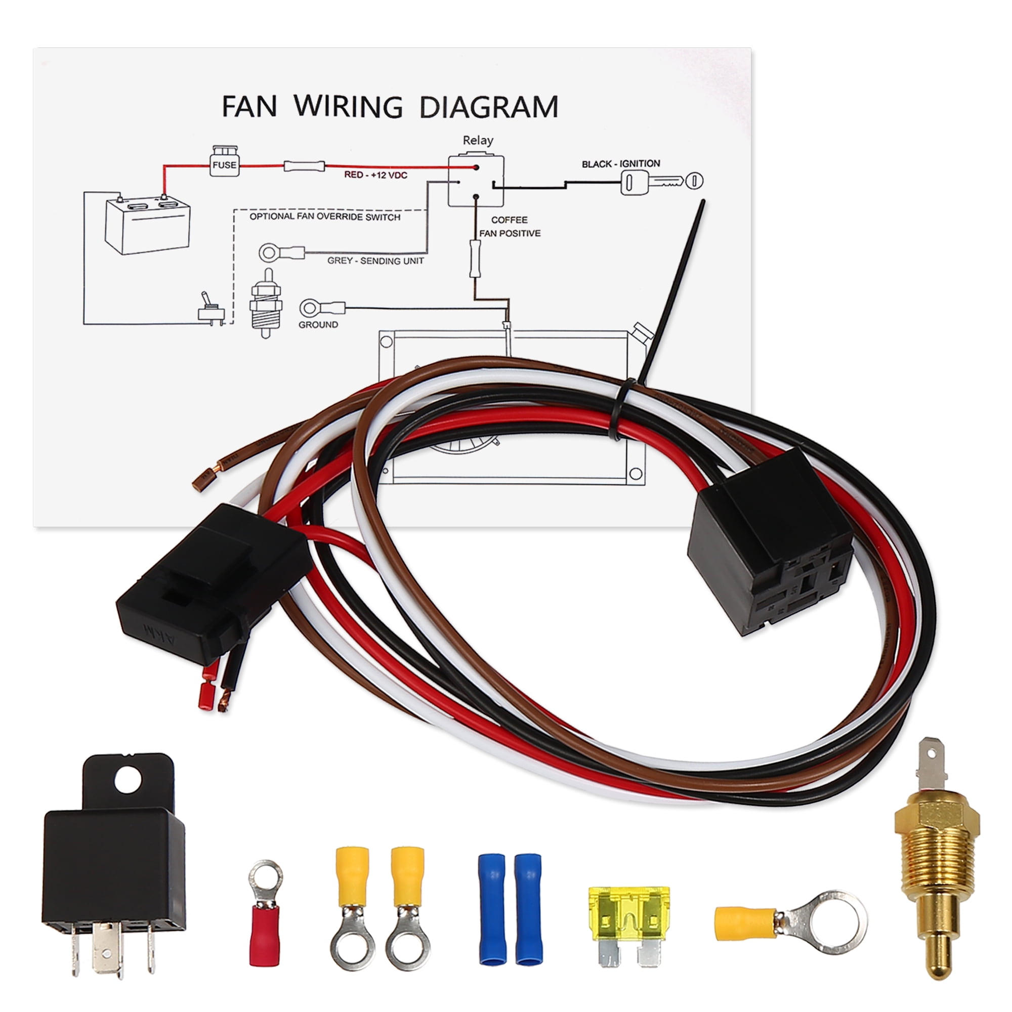 Electric Fan Relay Kit with 185'F on-175'F off Thread-In Probe Radiator Electric Cooling Fan Wiring Kit Set - Walmart.com