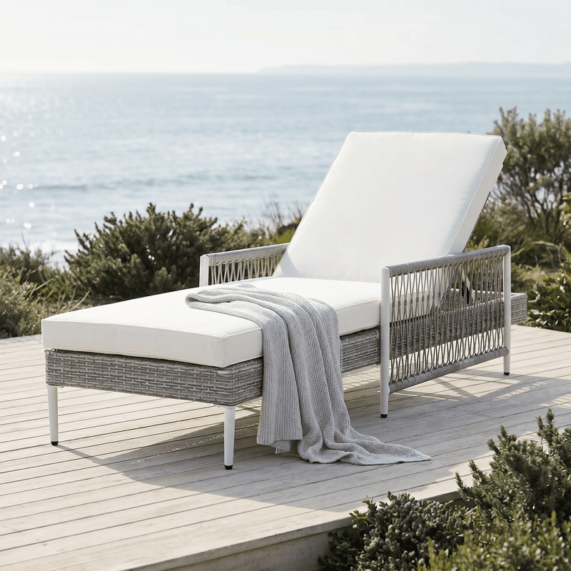 Howcool Outdoor All-Weather PE Rattan Chaise Lounge,Hand-Woven Wicker Patio Recliner with 6 Adjustable Positions, Armrests, Thick Cushion & Removable Cover,400 lbs Capacity,Gray