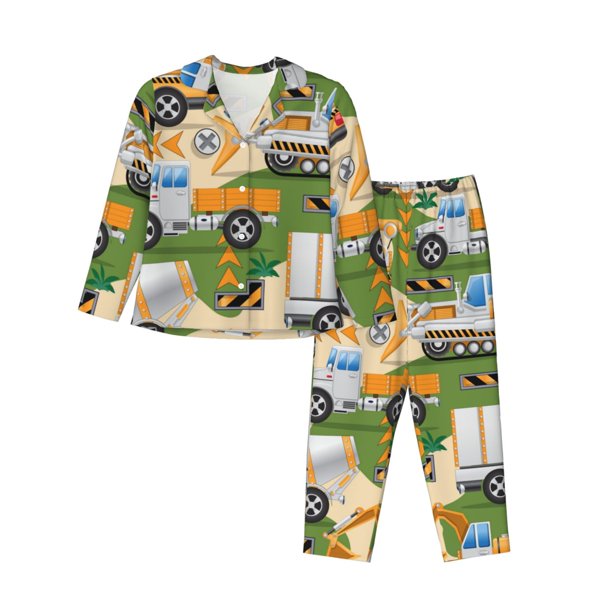 Balery Construction Machinery1 Conjunto de Pijama con Estampado para Mujer, Conjunto de Dos Piezas con Manga Larga, Ropa de Dormir Suave con Bolsillos, Pijamas Cómodos-Medium