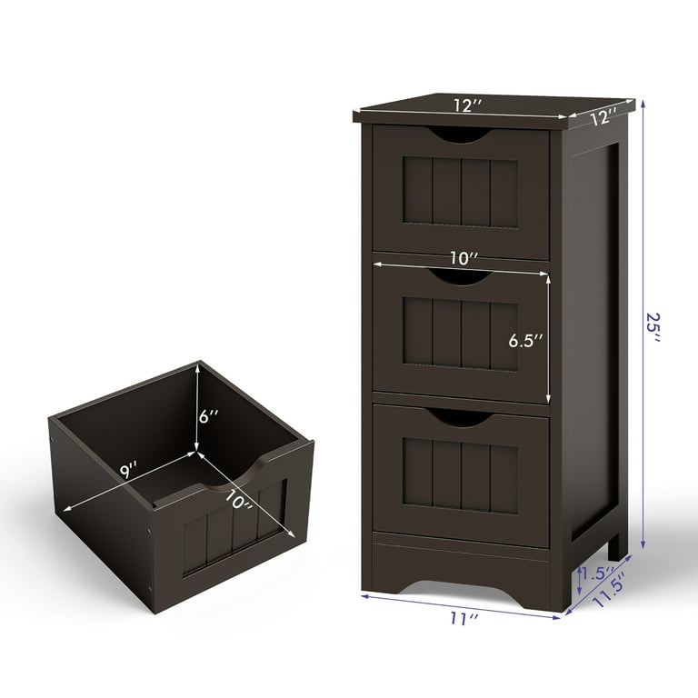 Bathroom Floor Freestanding Storage Organizer with 3 Drawers - Costway