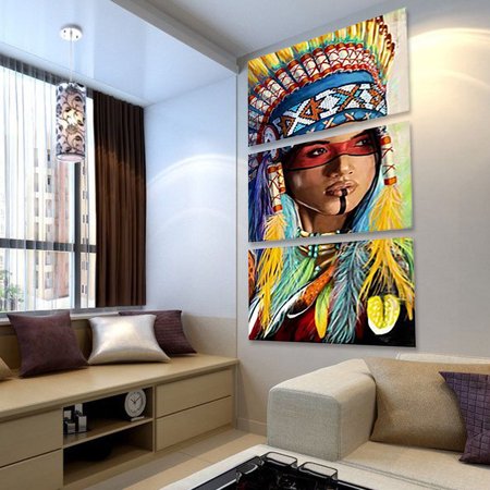 Haida Indian Art - Moaere 3Pcs Indian Woman Art Oil Painting Canvas Print Wall Picture Home Decor 24''X16''