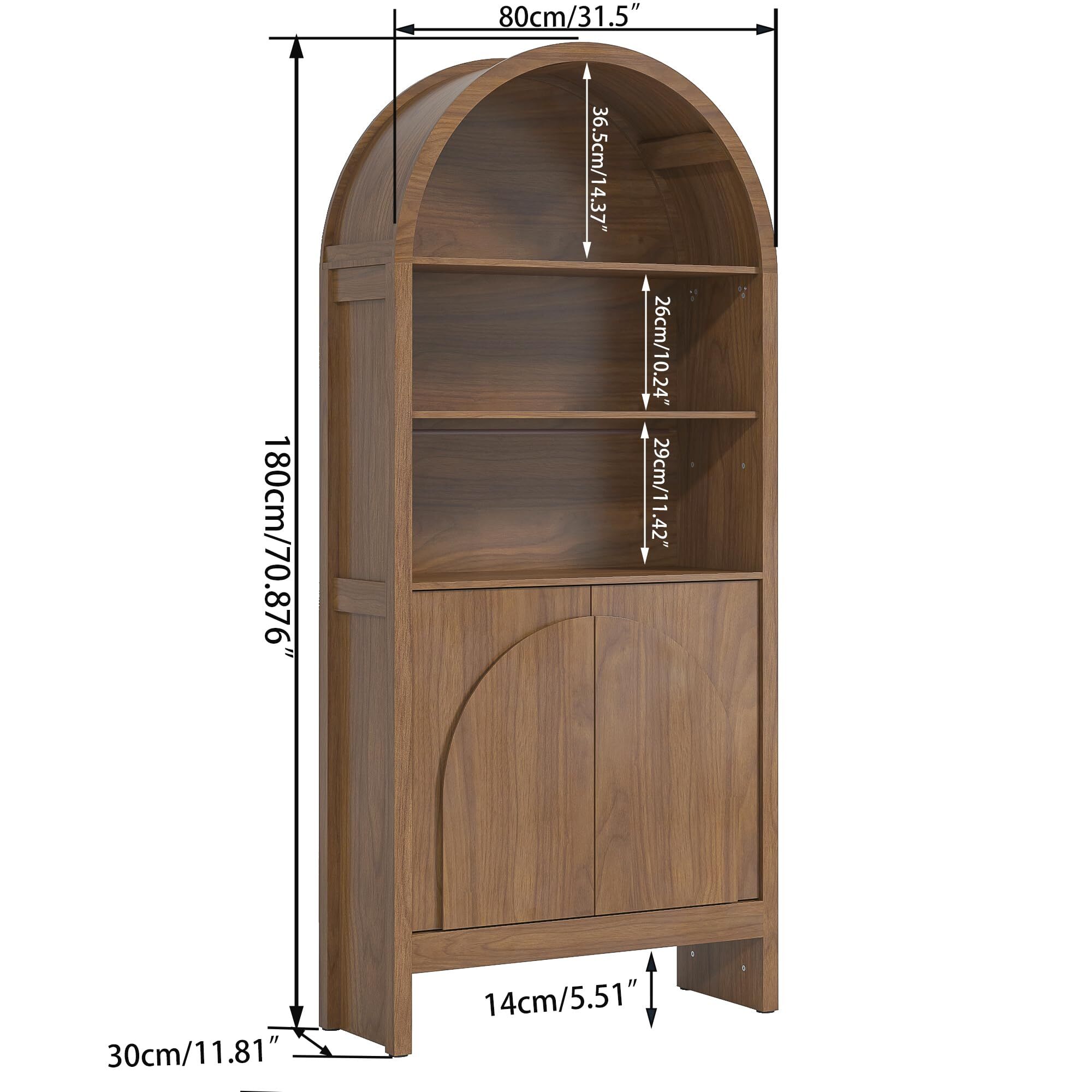 Fsbecl Mid Century Arched Bookcase, Display Case Storage Cabinet, Large Library Arch Bookshelf for Living Room