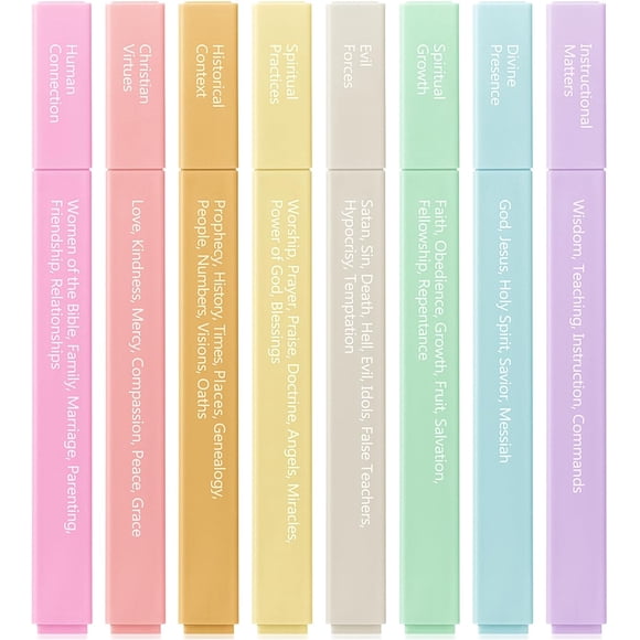 - Bible Highlighters with Color-Coding System, 8 Pack, Soft Pastel Aesthetic Highlighters Assorted Colors, Bible Markers No Bleed Through