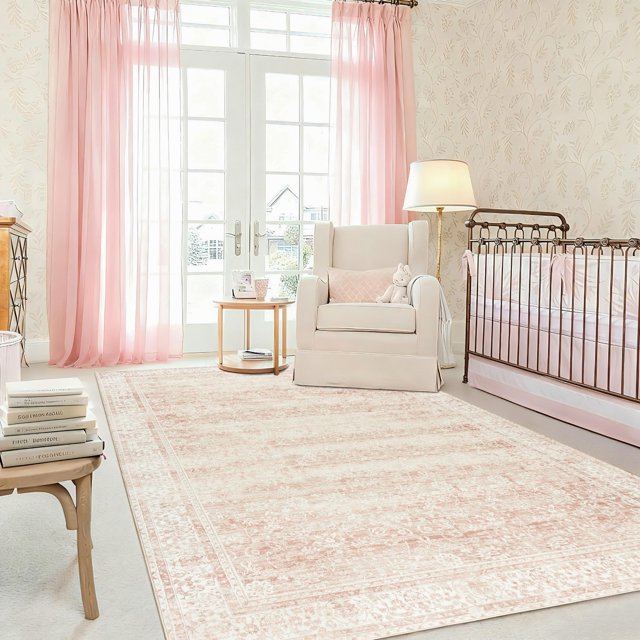 Alfombra Bileehome rosa de pelo bajo, suave, 240 x 300 cm, lavable