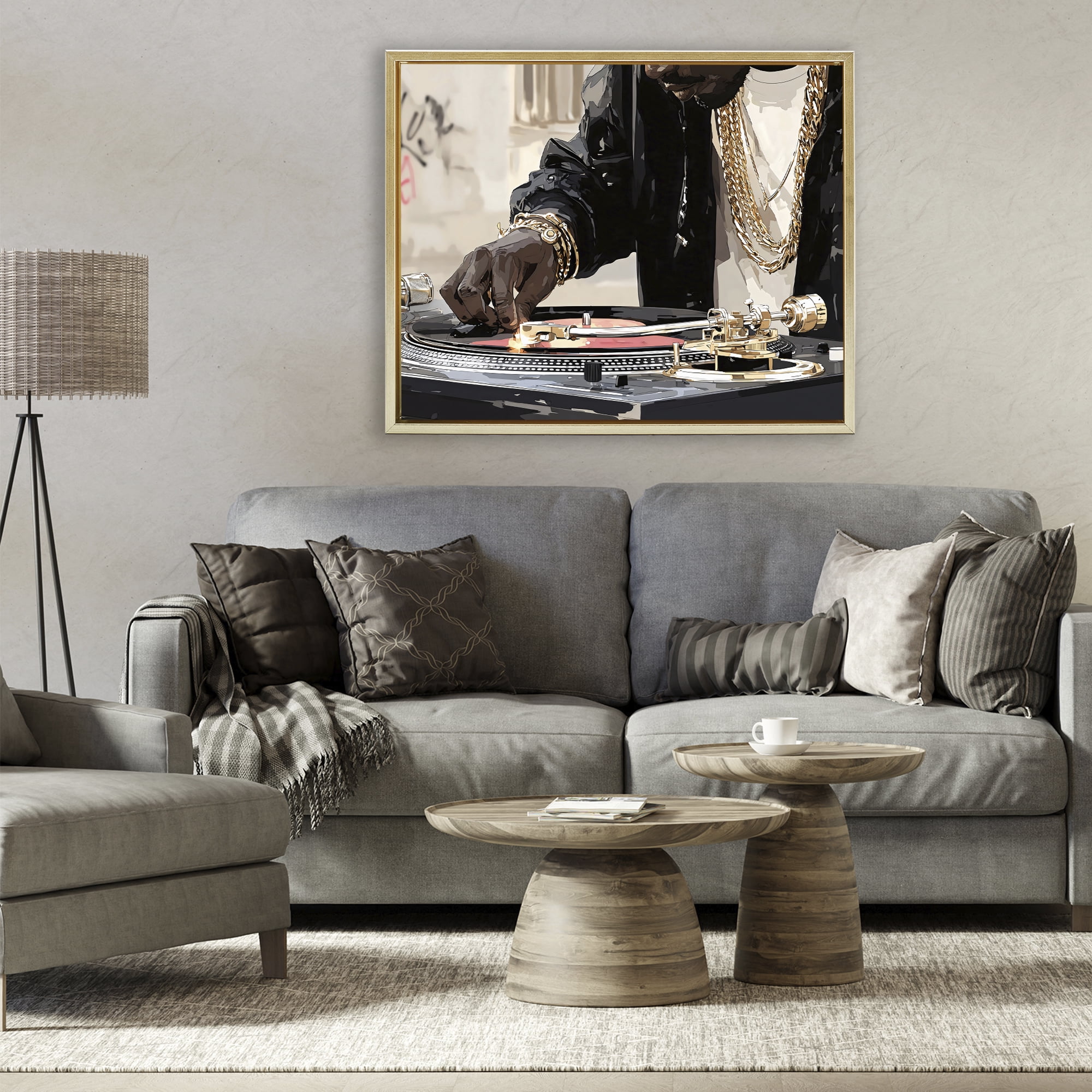 Stupell Industries Golden Touch on DJ's Turntable Gold Framed Floater Canvas Wall Art, design by Franklyn Gregory