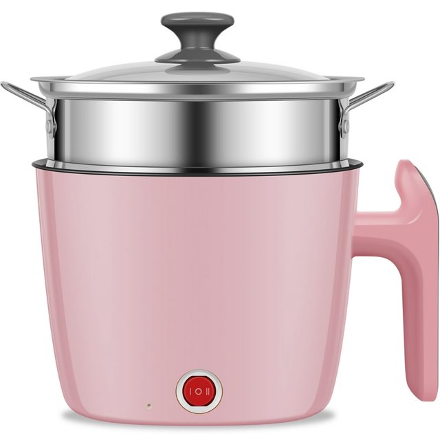 Electric Hot Pot Non-Stick Ramen Noodles Cooker 55oz Mini Pot with Power Adjustment(Beige)