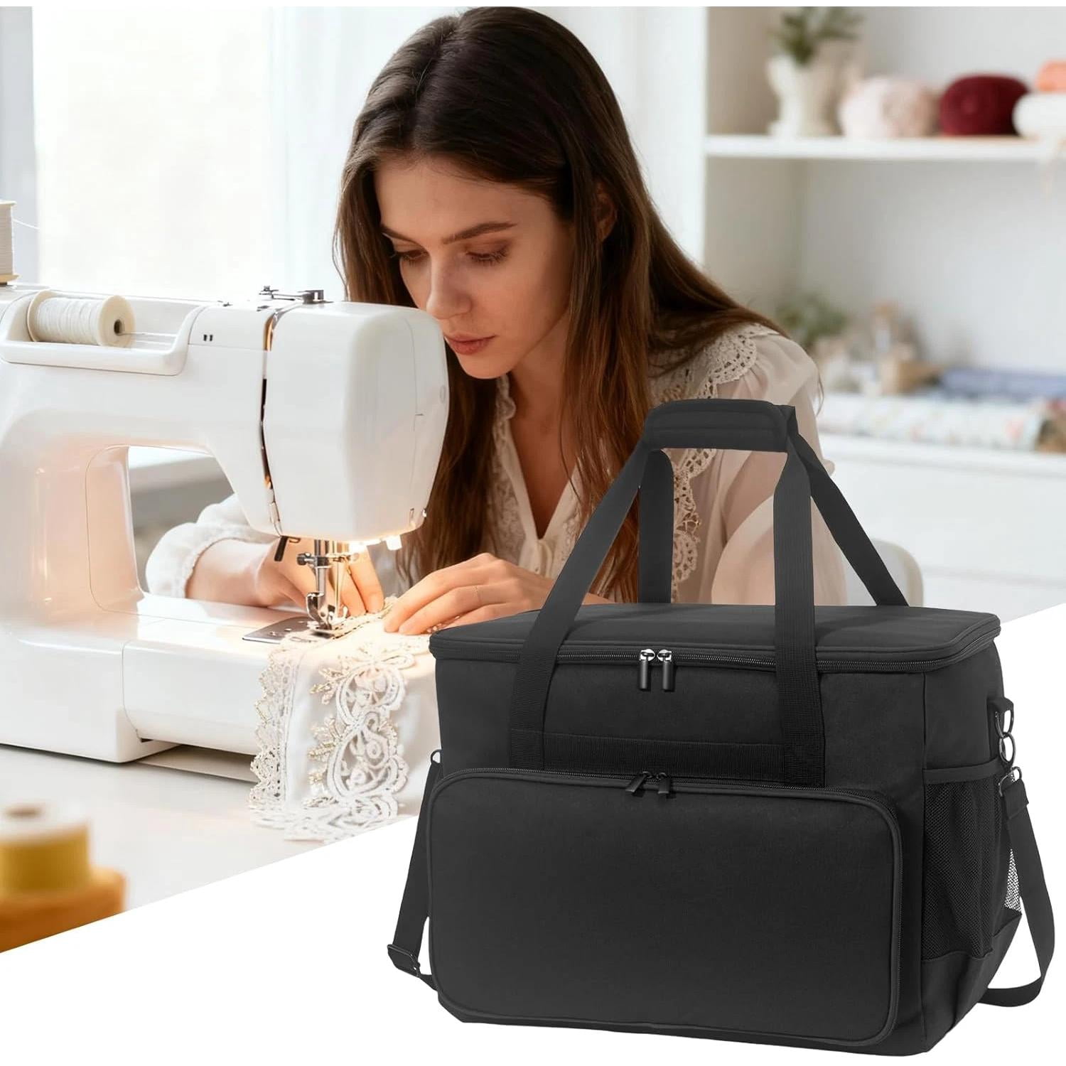 Rolling Sewing Machine Case with Wheels & Fixing Rope - Fits Most Machines