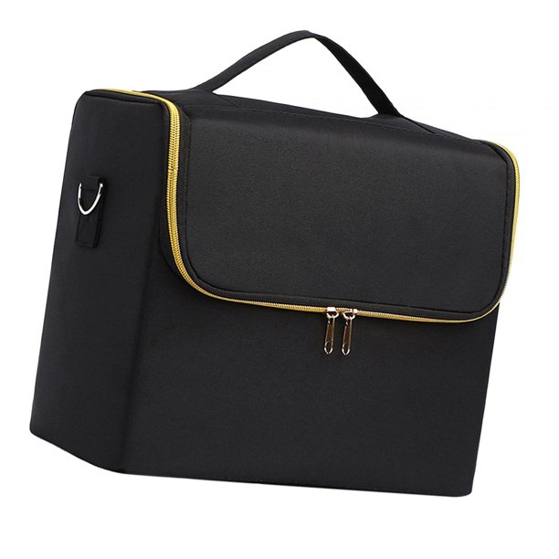 Bolsa de maquillaje impermeable, organizador de maquillaje, caja de maquillaje, estuche versátil multiusos negro y dorado