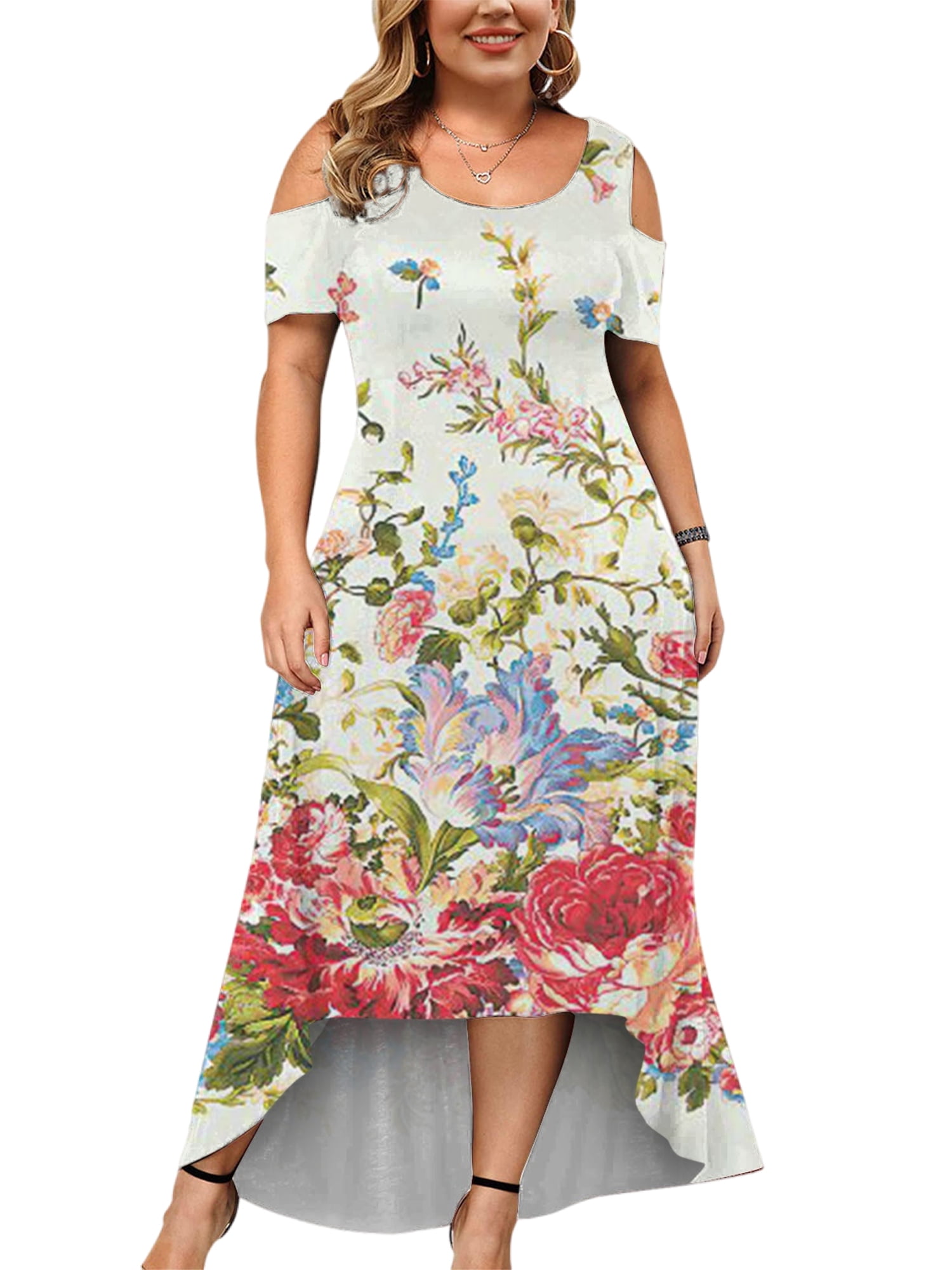 Plus Size 5XL Dress Sundress Short Sleeve Women Summer Beach Long Maxi 