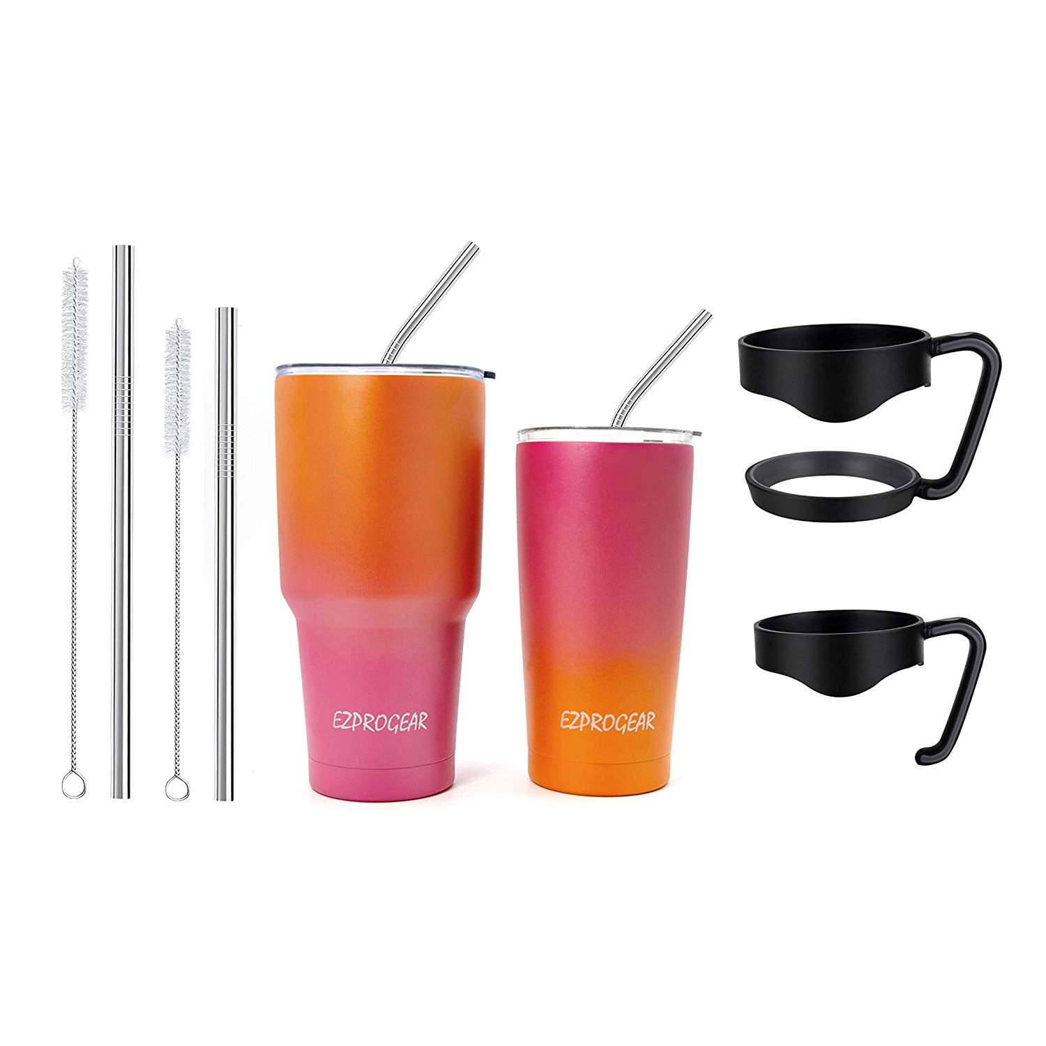 Ezprogear 20 Oz & 30 Oz Stainless Steel Vacuum Insulated Double Wall Tumbler With Straws And Handle 20 Oz 30 Oz Fuchsia Grape