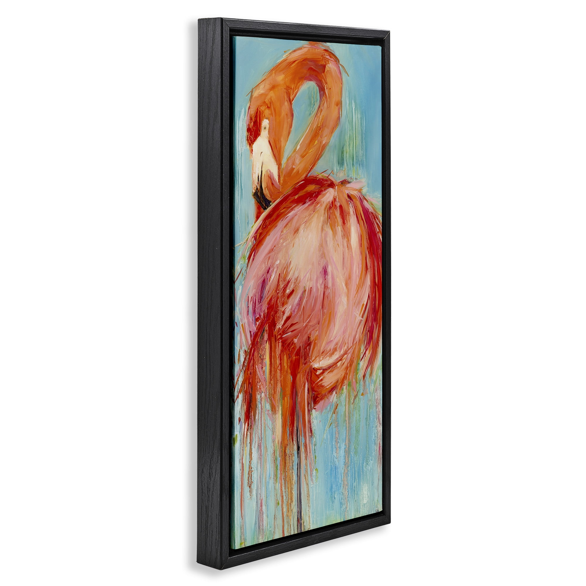 Stupell Industries Bold Abstract Flamingo Painting Nature Painting Black Floater Framed Canvas Art Print Wall Art, 15 x 31