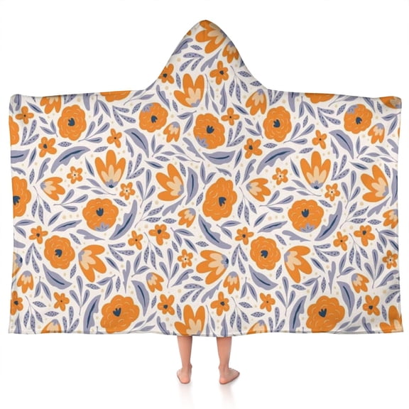 Pioneer Flower Floral Print Pattern Hooded Bath Towel,50"x30" for Ages 3 To 12 Kids, Quick Dry Lightweight Soft Microfiber Hood Beach Towel Cover Up for Kids