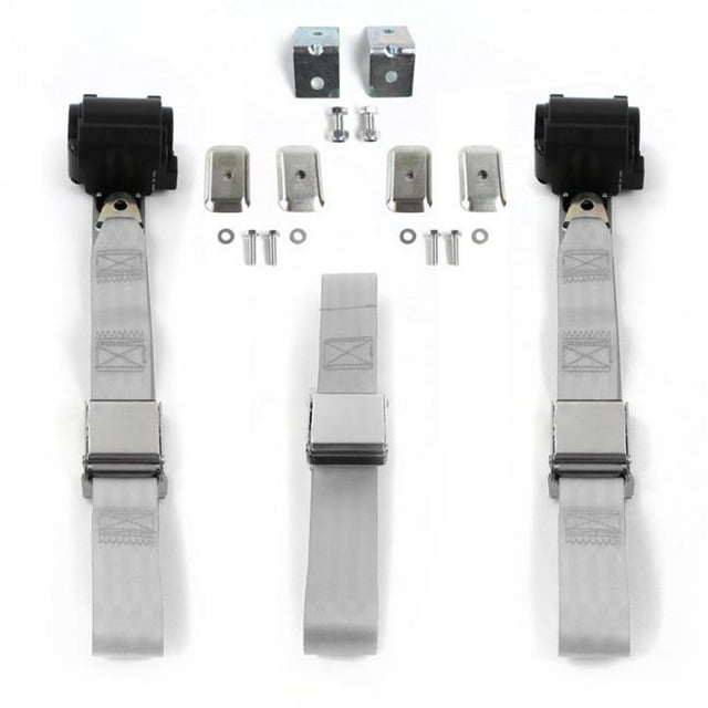 Kit de Ceinture de Sécurité de Banc Rétractable 2 Points Gris Avion avec Bracketry & 3 Ceintures pour 1949-1967 VW Type 2 Split