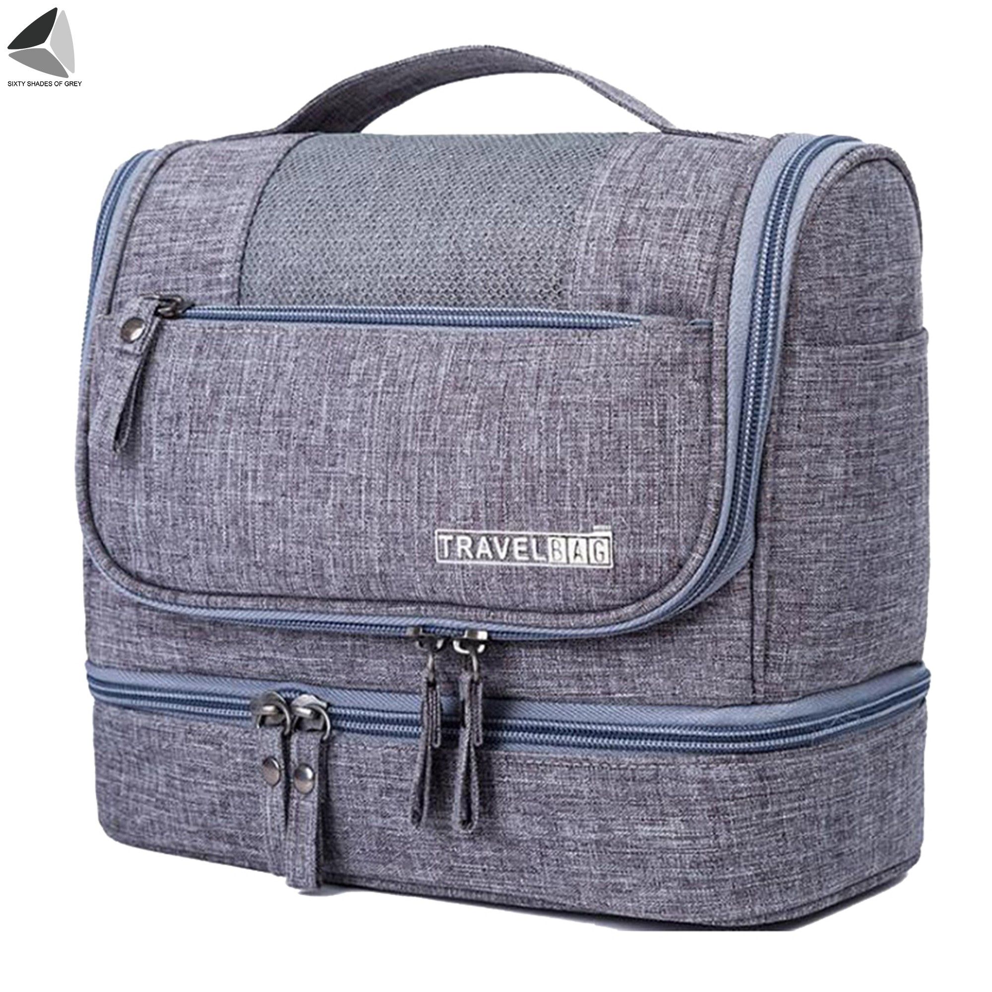 PULLIMORE Large Hanging Toiletry Bag for Women and Men, Travel Toiletry Bag Organizer for Toiletries, Cosmetics, Makeup Bag with Mesh (Gray)