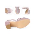 thumbnail image 3 of BLISSFUL STEP Women's Glitter Platform Crisscross Straps Block Heel Sandals Pink 8, 3 of 6
