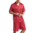 thumbnail image 3 of SWSMCLT Men's 2 Piece Satin Pajama Set Lightweight Soft Fall Button Spring Silk Silky Lounge Set Short Sleeve Pj Set Rouge Noir Medium, 3 of 4