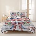 thumbnail image 3 of Quilts Twin XL Size Bedding Set, 4th of July Lightweight Quilted Comforter, Independence Day American Flag Flower Wood Grain Soft Bedspread Coverlet with Pillow Covers for All Season, 68" x 98", 3 of 9