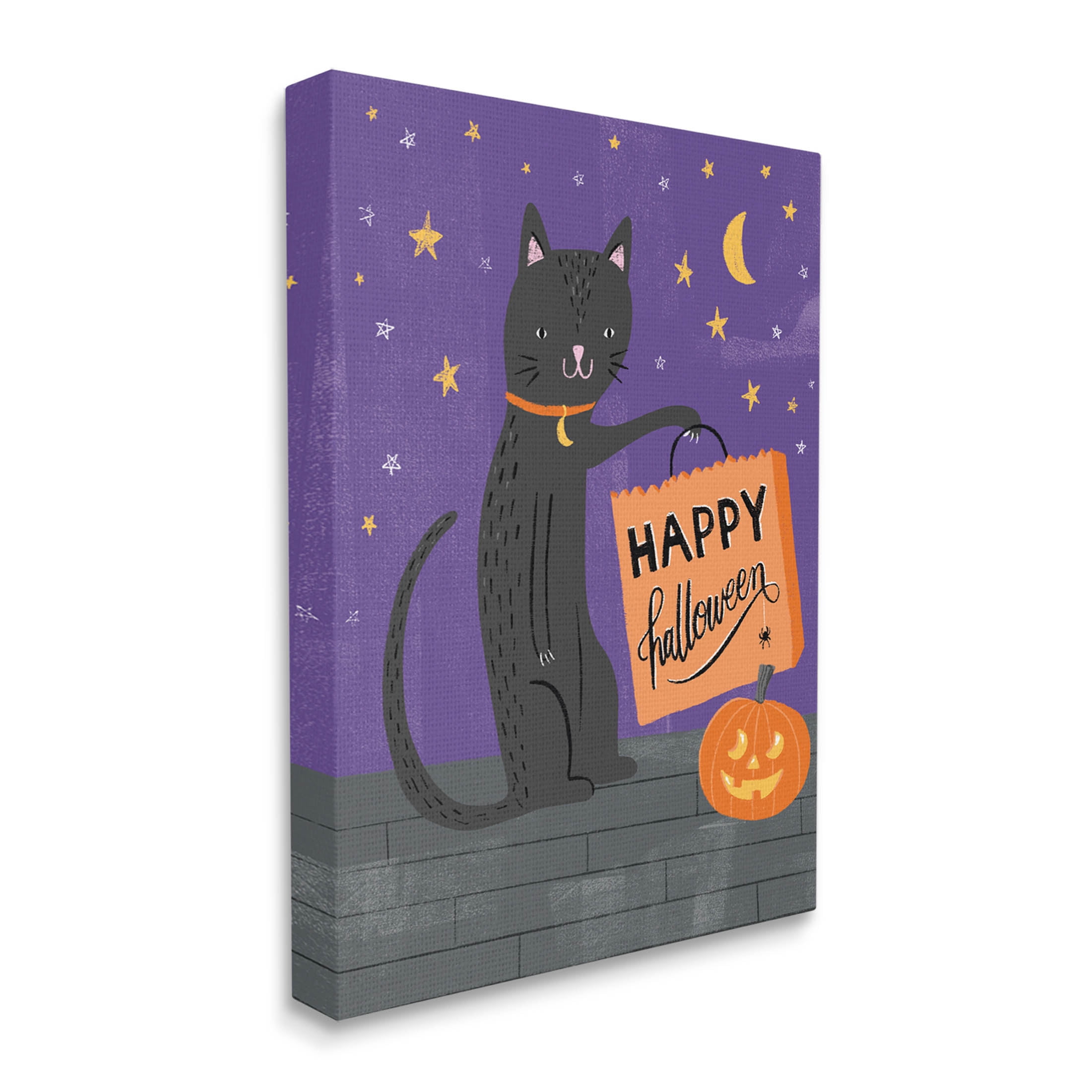 Stupell Industries Happy Halloween Black Cat Graphic Art Gallery Wrapped Canvas Print Wall Art, Design by Amanda McGee
