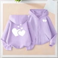 thumbnail image 2 of Lenpel Girls' Zip up Hoodies Casual Long Sleeve Heart Printed Hooded Sweatshirts Fleece Outwear Jackets with Pockets(Purple,12-13 Years), 2 of 7