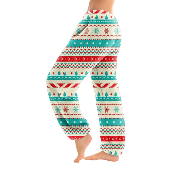 Women's Trousers With Cuffs Christmas Print Casual Pants And Pajamas, Comfortable Home and Sleepwear Bottoms, Elastic Waist with Drawstring for Easy Wear, Green, XL