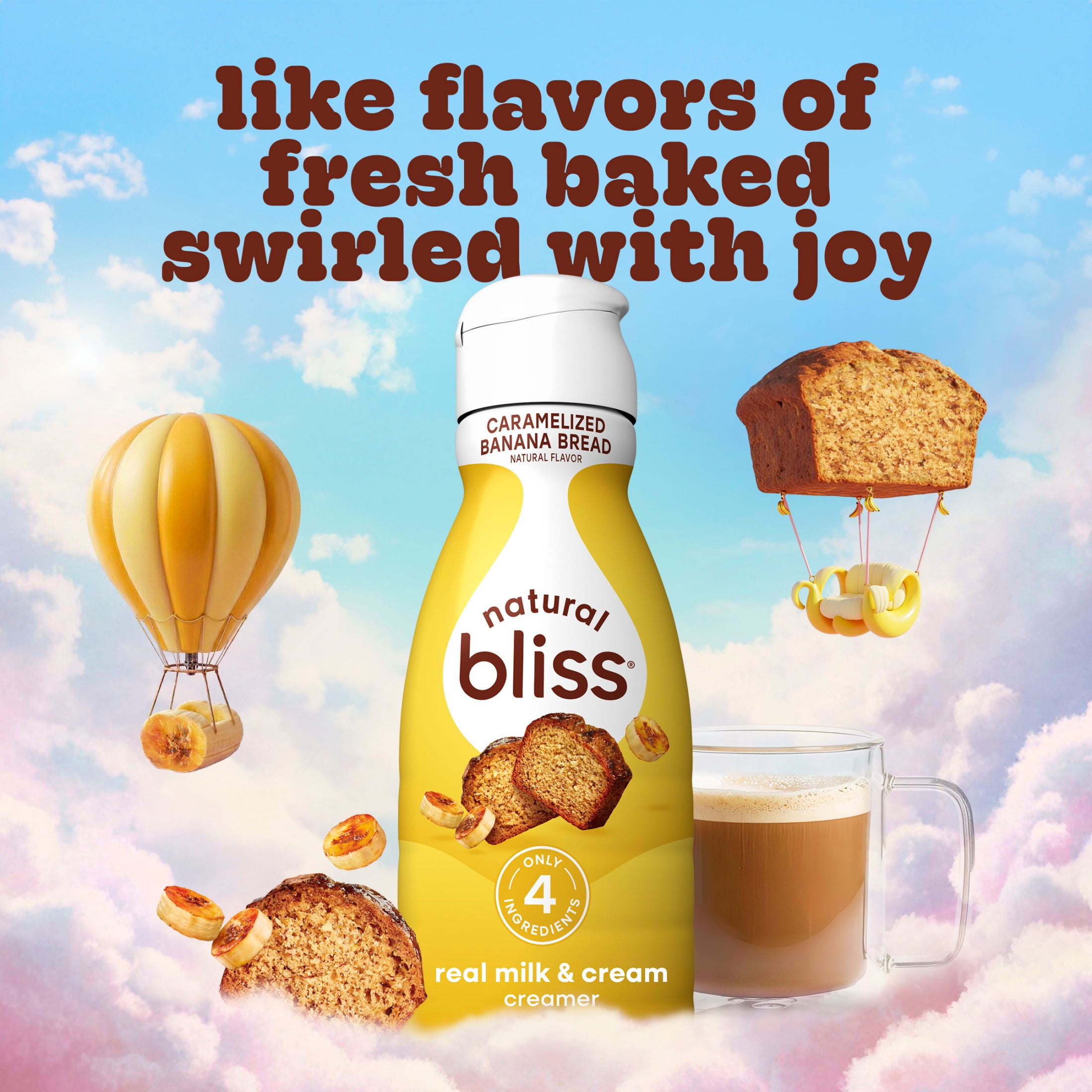 natural bliss Caramelized Banana Bread Flavored Creamer, Gluten Free Creamer for Hot & Iced Coffee 32 fl oz