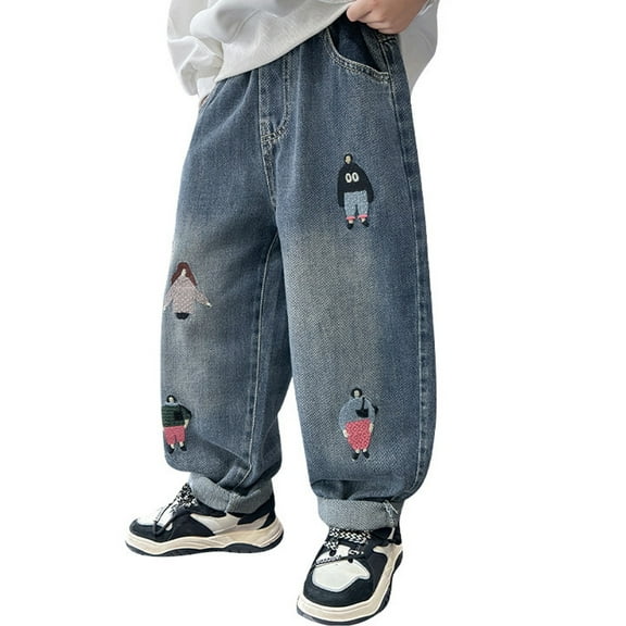 Tiijoy Boys' Graphic Baggy Straight Leg Jeans Toddler Pull On Denim Pants Trousers, Sizes 3-4