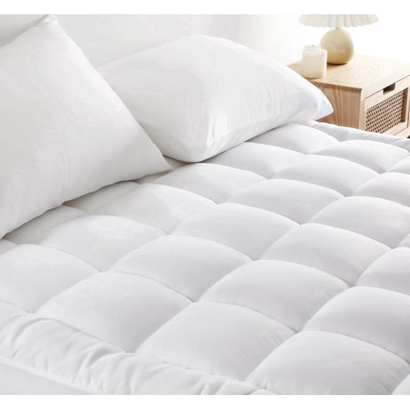 Sonive Quilted Mattress Pad Cover Twin Size, Thick Fluffy Soft Breathable Durable Topper Fits Up to 21-Inch Deep Pocket (White, Twin)