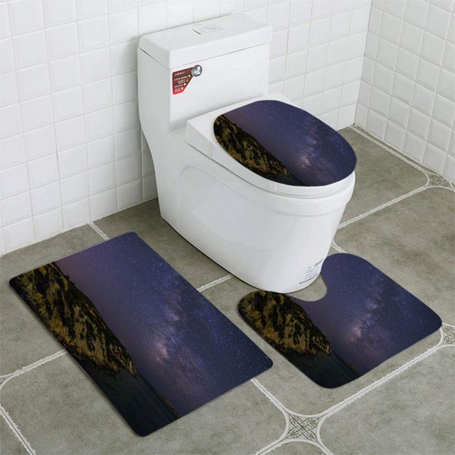 ABPHQTO vía Láctea Juego de alfombras de baño de 3 piezas Alfombra de baño Alfombra de contorno y tapa de inodoro