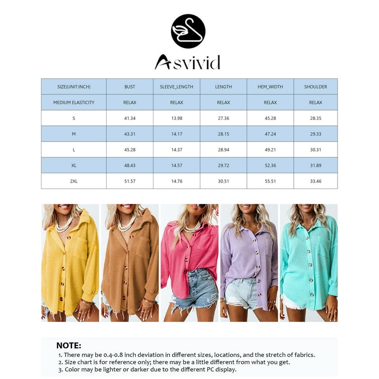 SHEWIN Women's Waffle Knit Shacket Jacket Casual Long Sleeve