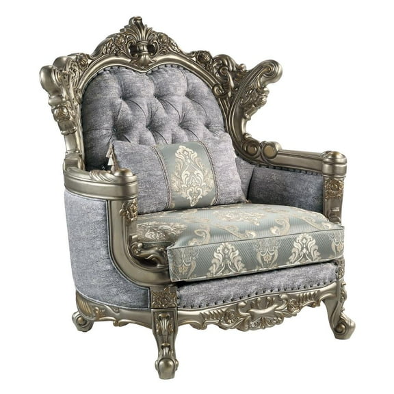 ACME Miliani Chair W/Pillow, Fabric & Antique Bronze Finish