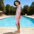 thumbnail image 6 of Mceream Muslim Islamic Girls 2 Piece Swimsuits Modesty Short Sleeves Bathing Suit with Swim Skort Skirt Color Block Surfing Beach Swimwear 4-12 Years, 6 of 6