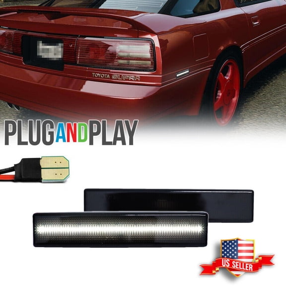 GTINTHEBOX 2x Smoke White LED Rear Bumper Side Marker Lights For 1986-1992 Toyota Supra MK3 A70