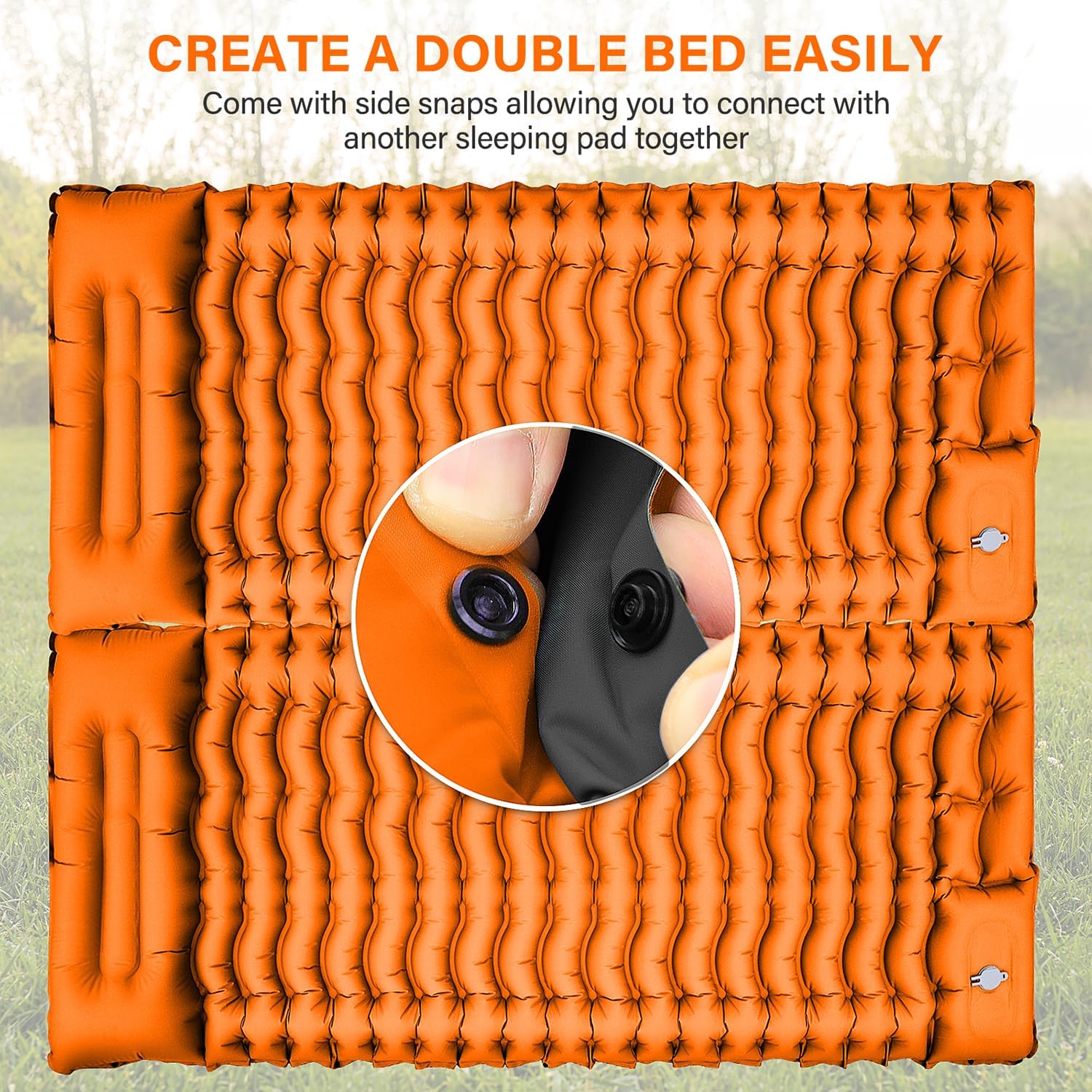 Double Sleeping Pad for Camping- Self Inflating 4" Extra-Thick with Pillow Built-in Foot Pump Inflatable Sleeping Mat for Backpacking, Hiking, Traveling, Tent, Portable Camping Mat