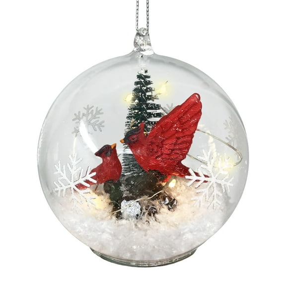 Lighted Christmas Ball Ornament with Winter Cardinal Scene - 9876
