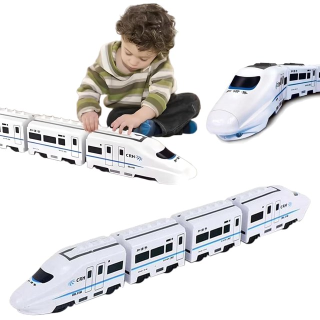 Smart Chain Train Toy - Electric Train Toy with Flashing Lights, Smart Chain Train Kids Toy Model Kit Electric High Speed Bullet, Fun Learning Game with Lights and Sounds (Four Sections)