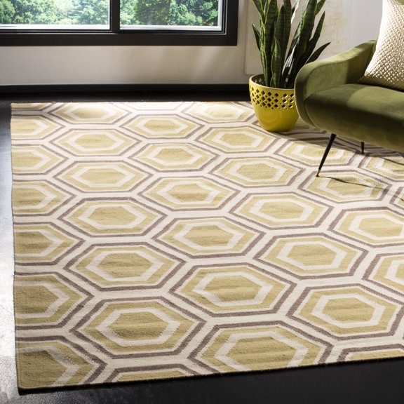Safavieh Dhurries Weldon Geometric Wool Area Rug, Ivory/Yellow, 8' x 8' Square