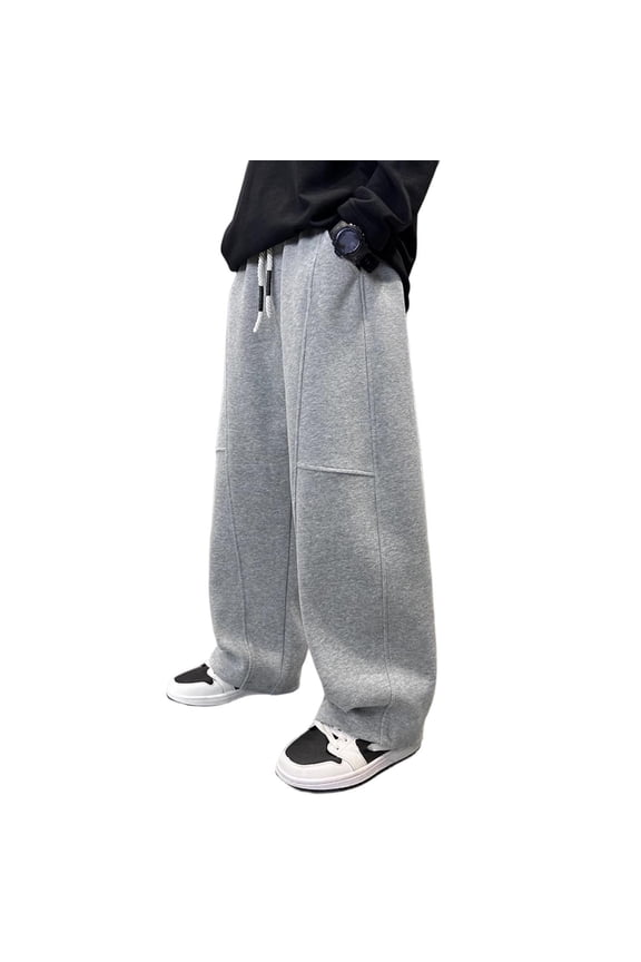 Kids Boys Wide Leg Pant Children Baggy Loose Fits Sweatpant Fleece Jogger Trouser with Pocket 01-Gray 11-12 Years Fashion