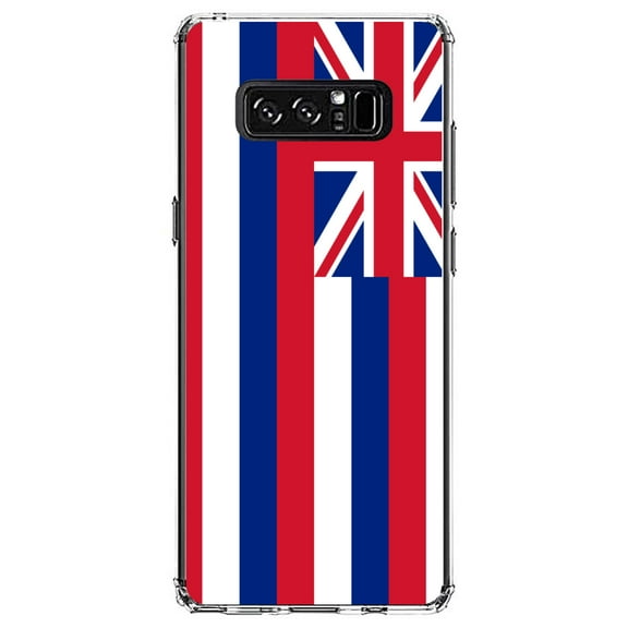 DistinctInk Clear Shockproof Hybrid Case for Samsung Galaxy Note 8 - TPU Bumper, Acrylic Back, Tempered Glass Screen Protector - Hawaii State Flag - US State Flag