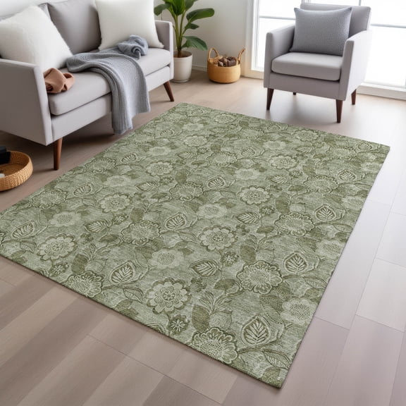 Addison Rugs Chantille Indoor/Outdoor Transitional Floral Aloe Machine Washable Rectangle Rug, 10' x 14'