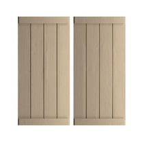 Ekena Millwork 22"W x 90"H Rustic Four Board Joined Board-n-Batten Rough Cedar Faux Wood Shutters w/End Batten (Per Pair), Primed Tan