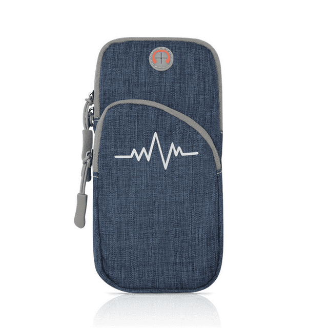 Brassard de Sport Bleu Marine avec Sangle Réglable - Sac de Poignet en Polyester Imperméable et Respirant pour Course, Cyclisme, Entraînement Physique Extérieur - Tient Téléphone, Clés, Cartes - Design Antichoc et Résistant à l'Usure