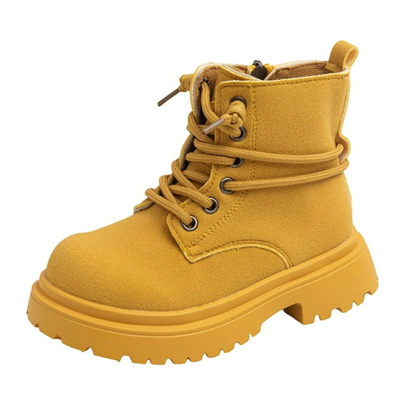 BOBOGOJP Girls Boots Fashion Ankle Boots for Girls with Low Heel Short Suede Booties with Bow for Toddler/Little Kids Yellow for Size 9