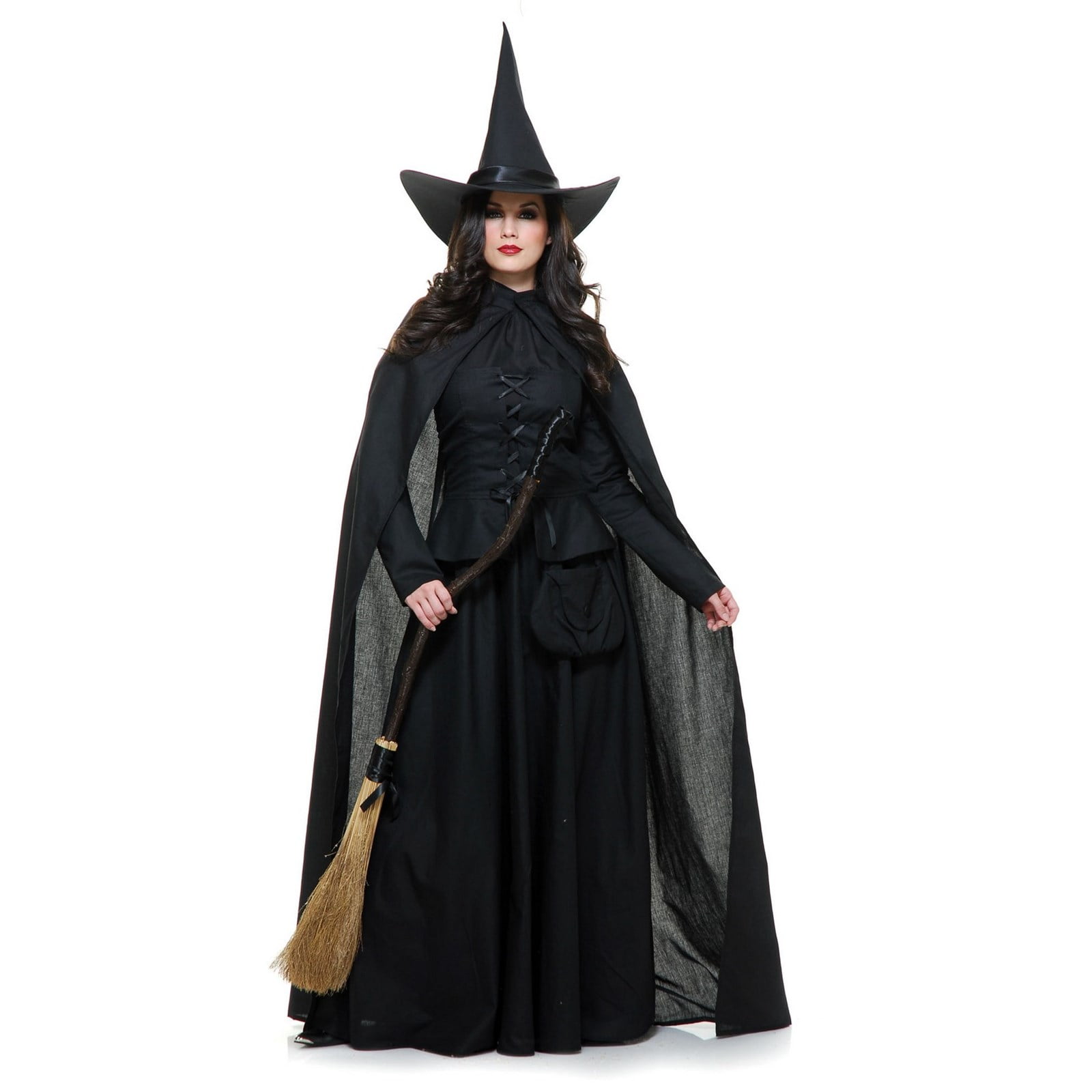 Witch Cape & Hat Black Glow in Dark Adult Womens Ladies Halloween Fancy Dress 