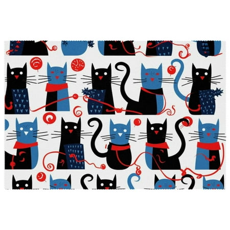 

Placemats Set of 6 Table Placemats for Home Holiday Party Cartoon Black Dog Dachshund