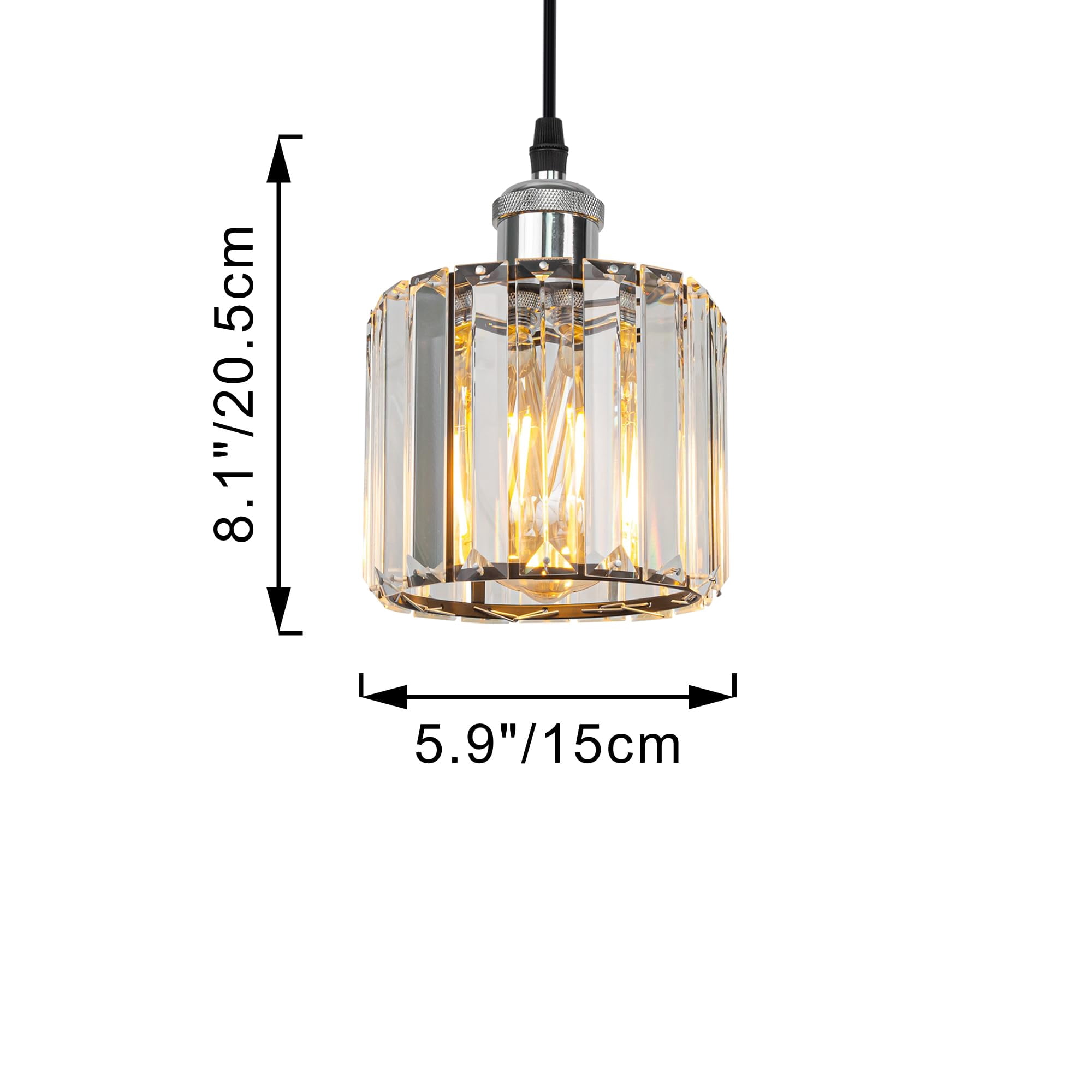Kiven Plug in Pendant Light,Crystal Hanging Light, Dimmable Hanging Light Fixture with 15FT Cord Adjustable Height for Bedroom Hallway Kitchen Island