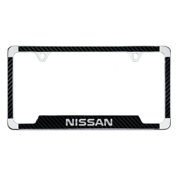 Nissan wordmark black carbon fiber inlay zinc metal license frame holder 2 hole