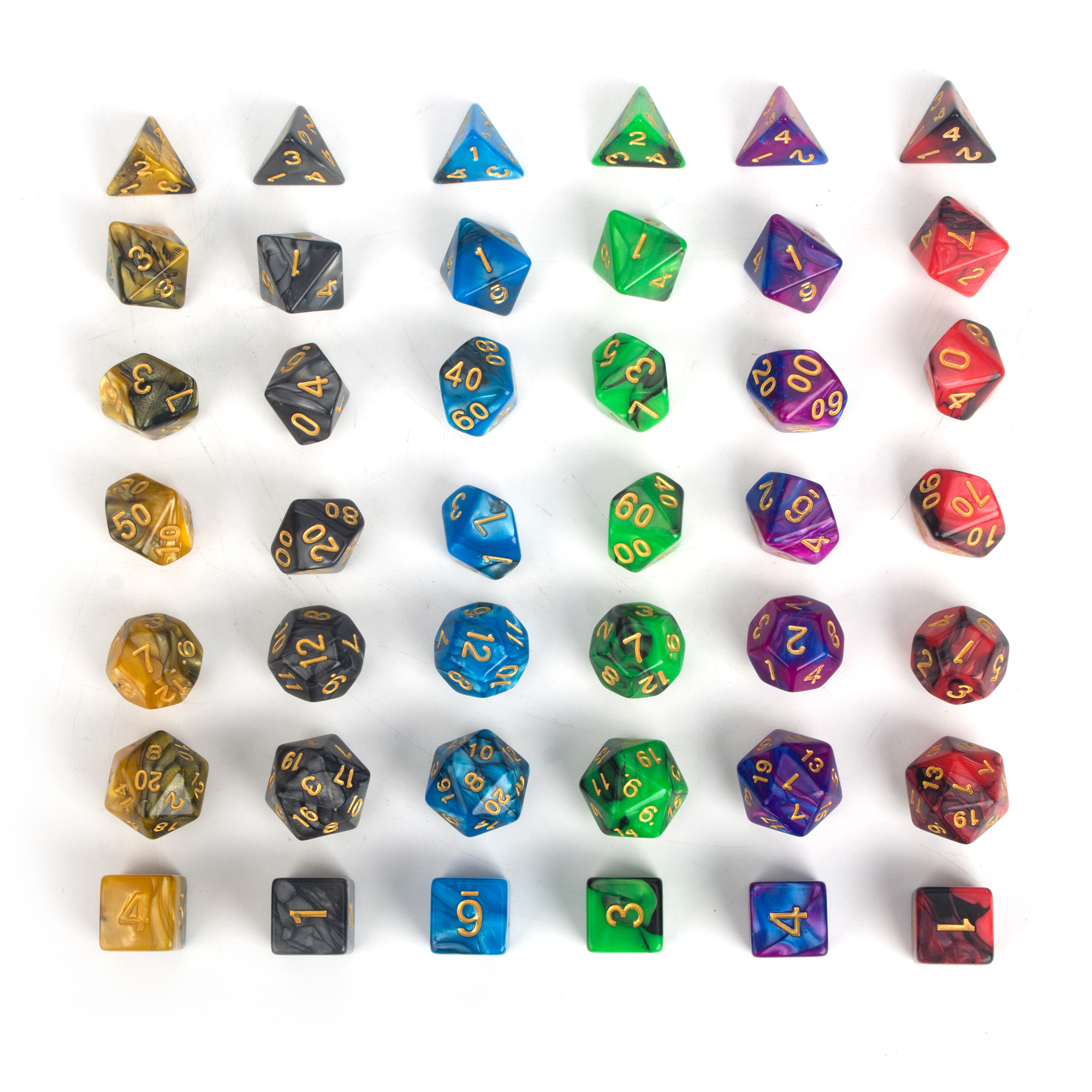 24 pcs Assorted 6 Pack, 6X7pcs Polyhedral Dice Marble Polyhedral Dice, Polyhedral 7-Die Gemini Dice Set Game Dice Set - Deluxe Metal Golden, D4 D6 D8 D10 D12 D20 - image 2 of 7