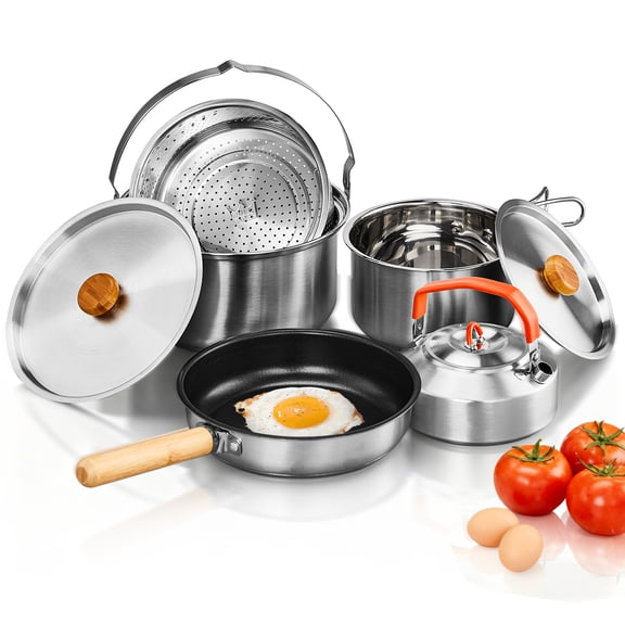 Zimtown Camping Cookware,Camping Pot Set for Outdoor Backpacking Camping,Outdoor Kitchen, Picnic,Hiking and Fishing,Stainless Steel