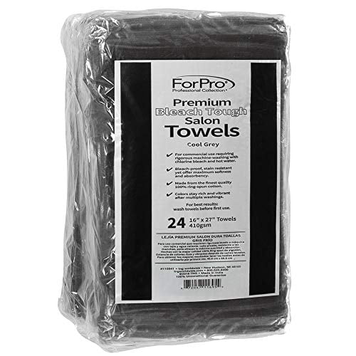 Bleach-Proof Cool Grey ForPro Professional Collection Premium Bleach Tough Salon Towels 16” W x 27” L 24-Count 100% Cotton Stain Resistant 